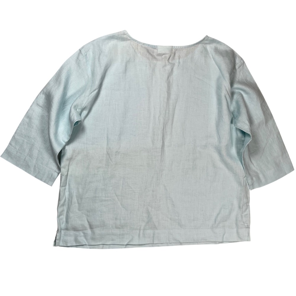 New Pure Jill Tunic Top Womens MP Aqua 100% Linen 3/4 Sleeve Pockets Boxy J Jill - Picture 2 of 7